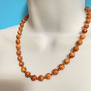 Vintage Necklace Orange Marbled Glass Beads Grannycore 18”